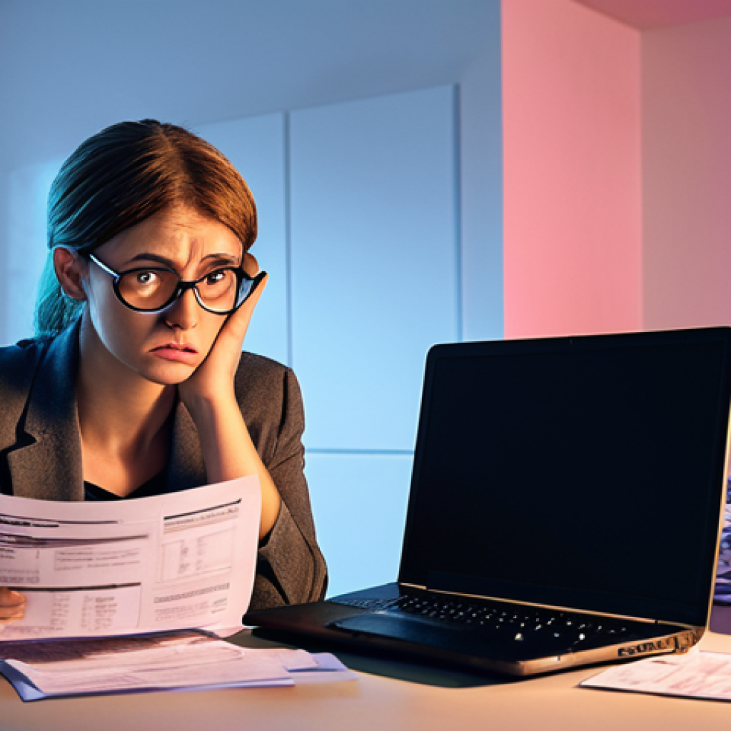 **Image Prompt:** Overwhelmed freelancer staring at complex German tax forms, a laptop with an online tax program open next to a concerned-looking accountant with piles of paperwork. The scene is lit with harsh fluorescent lighting, conveying stress and confusion.