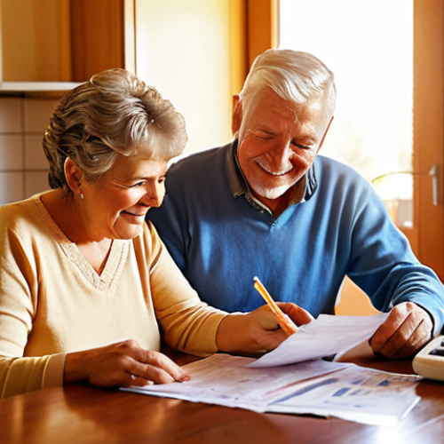 **

A senior couple happily reviewing their tax return documents at their kitchen table, illuminated by warm sunlight.  Show a calculator and some receipts spread across the table.  The overall feeling is one of financial security and peace of mind.  Focus on the concept of utilizing tax allowances (Freibeträge) and lump-sum deductions (Pauschalen) to reduce pension taxes.  Style: Realistic, warm colors, slightly soft focus.

**