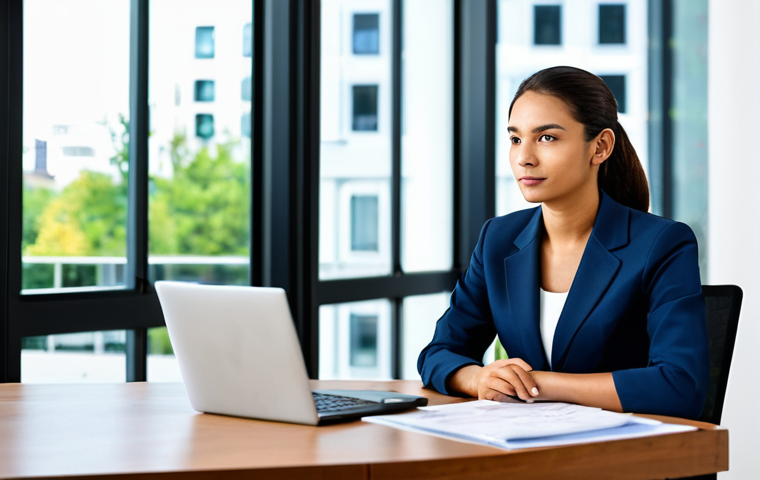 A professional, diverse businesswoman in a modest business suit, sitting comfortably at a sleek wooden desk in a bright, modern office. She is focused on financial documents and a laptop screen displaying a clean, professional graph related to tax management. The background is slightly blurred, showing a contemporary office interior with large windows and subtle greenery. Her pose is natural and attentive, reflecting a deep understanding of financial concepts. Fully clothed, appropriate attire, safe for work, perfect anatomy, correct proportions, natural pose, well-formed hands, proper finger count, natural body proportions, professional photography, high quality, family-friendly content.