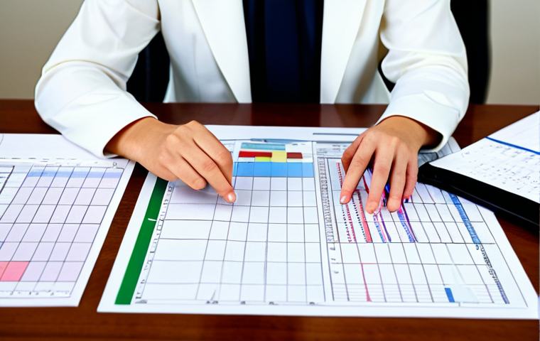 조세 회피와 법적 처벌 - **Prompt:** A meticulously organized desk with color-coded folders and a detailed spreadsheet illust...