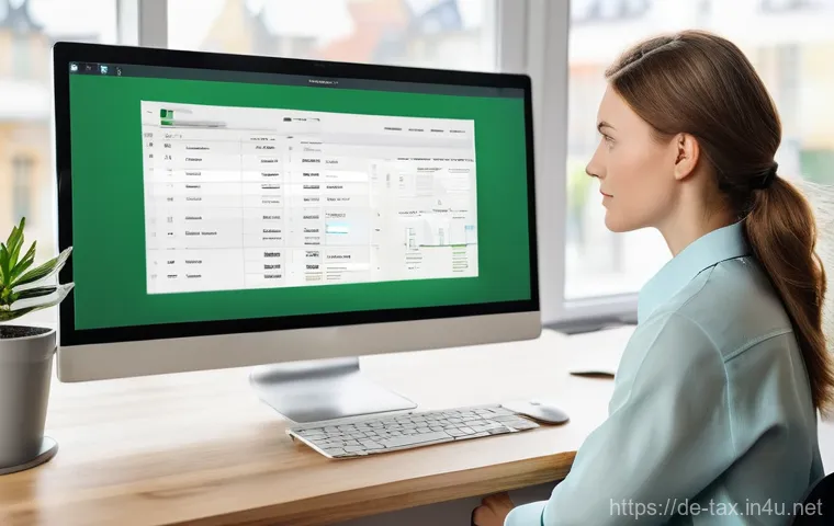 세금계산서 작성 요령 - **Prompt:** A sleek, modern digital workstation in a bright, minimalist home office in a German city...
