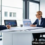 Home 19 해외 주식 세금 신고 - A modern German tax advisor’s office interior, focused on international stock dividends and taxation...