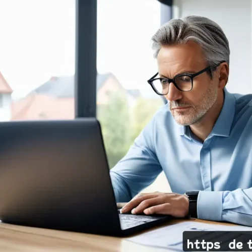 Home 26 근로소득세 공제 항목 - A modern German home office scene showing a middle-aged professional working on a laptop at a tidy d...