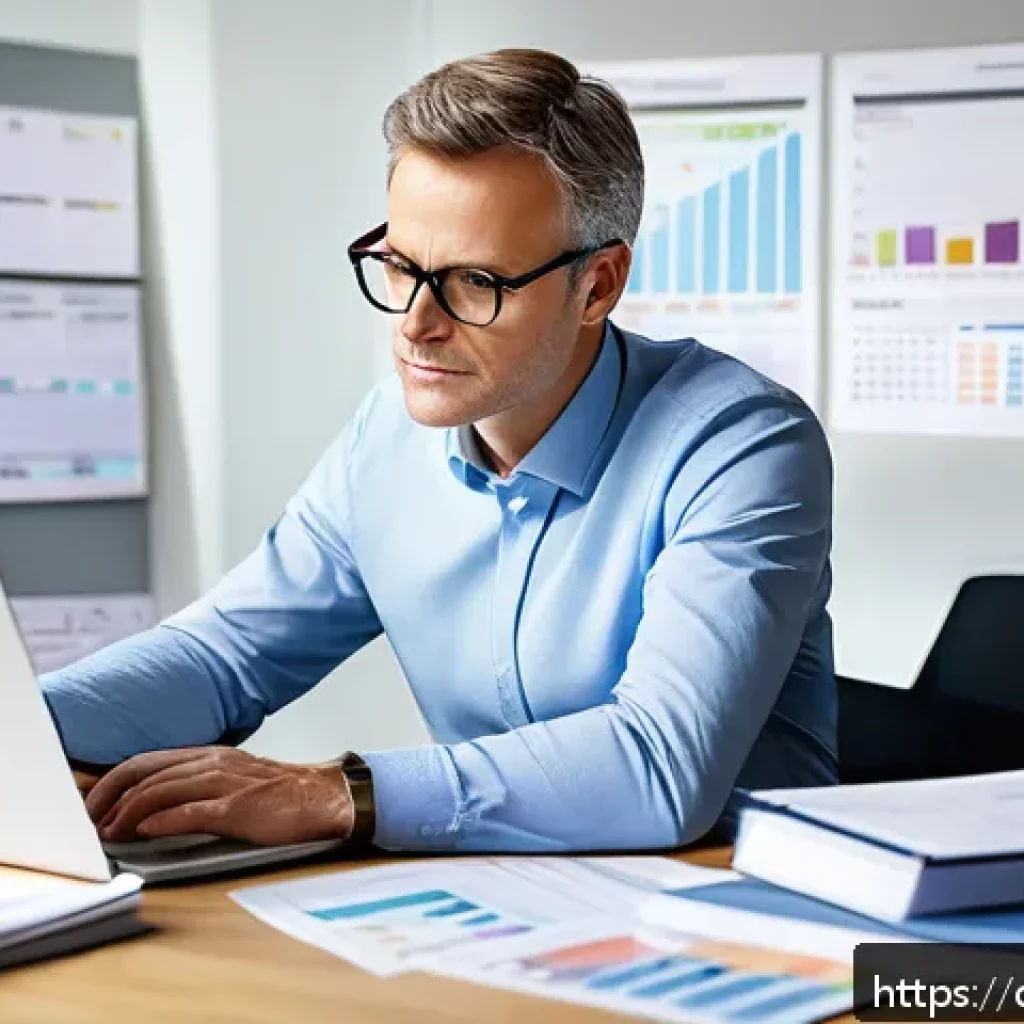 사업체 세무 관리 팁 - A modern German small business office scene showing a middle-aged male entrepreneur thoughtfully rev...